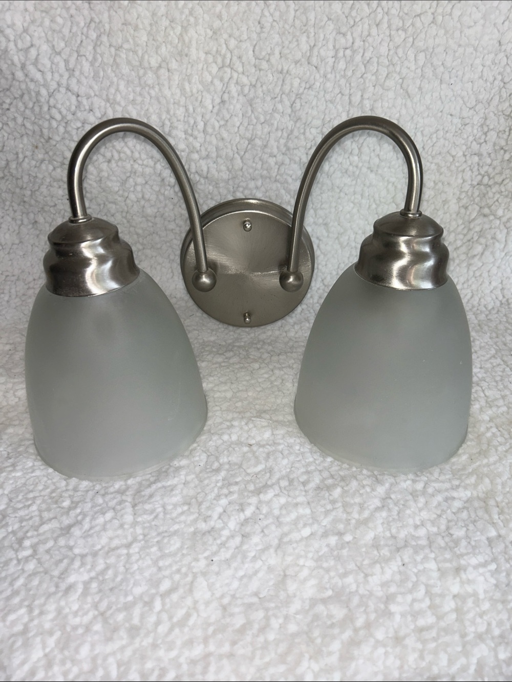 Hamilton 2-Light Brushed Nickel Vanity Light with Frosted Glass Shades
USED